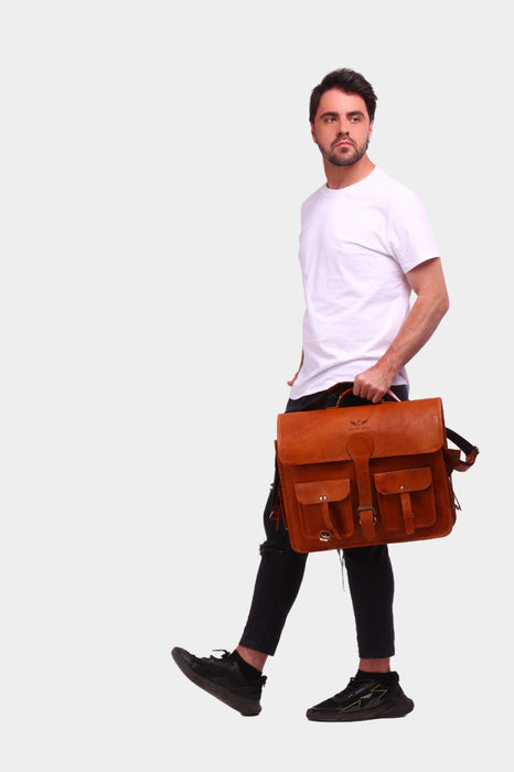 Robby Vintage Leather Briefcase Cum Laptop Messenger Bag