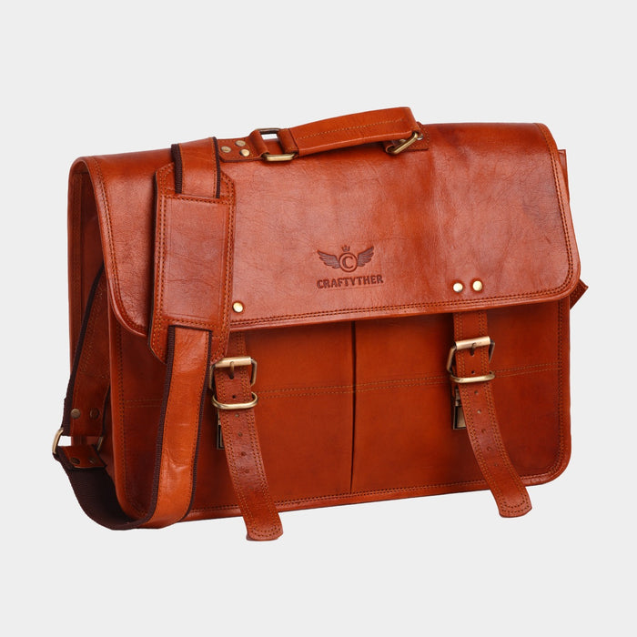 Noel Vintage Leather Briefcase Cum Laptop Messenger Bag