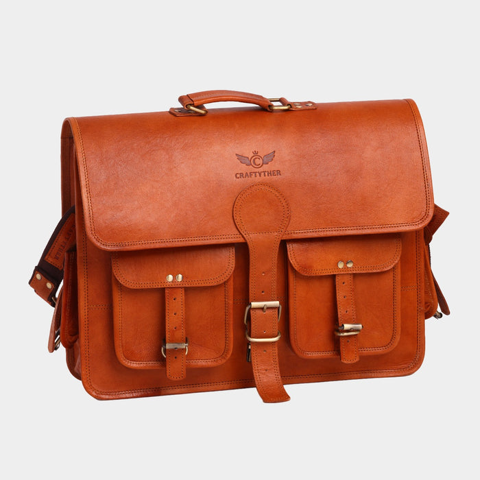 Robby Vintage Leather Briefcase Cum Laptop Messenger Bag