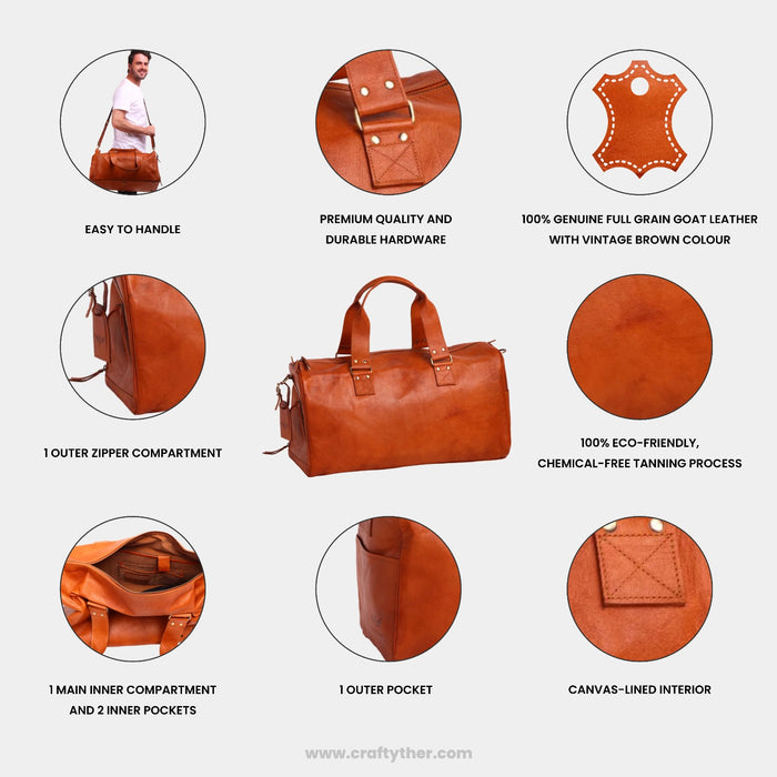 Reconno Vintage Leather Duffle Cum Cinch Bag